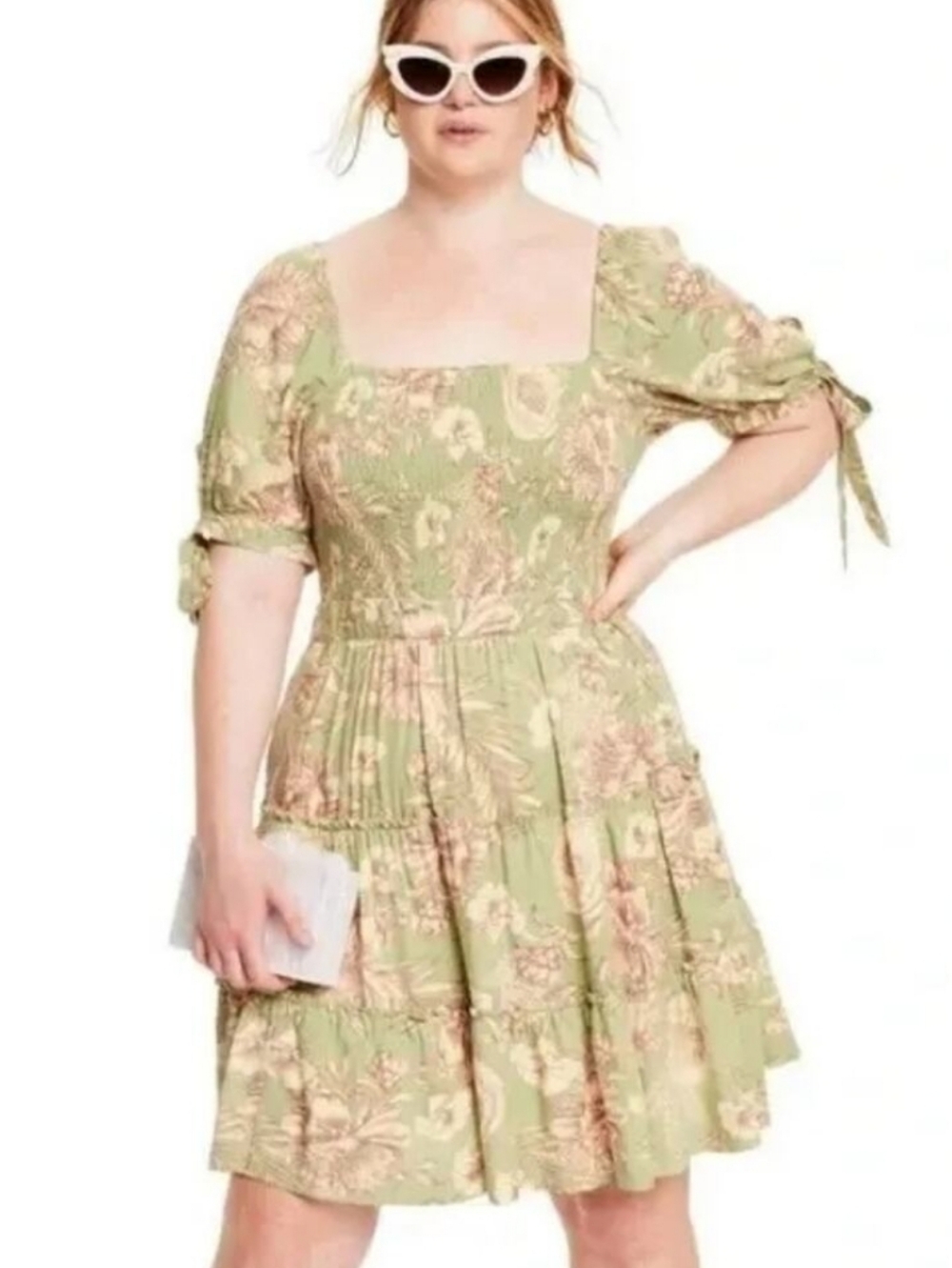 Agua Bendita For Target Sage Green Floral Smocked Dress